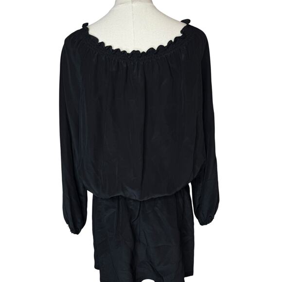 Cache Vintage Silk Embroidered Floral Peasant Tunic Blouse Black Top size Medium - Picture 4 of 5